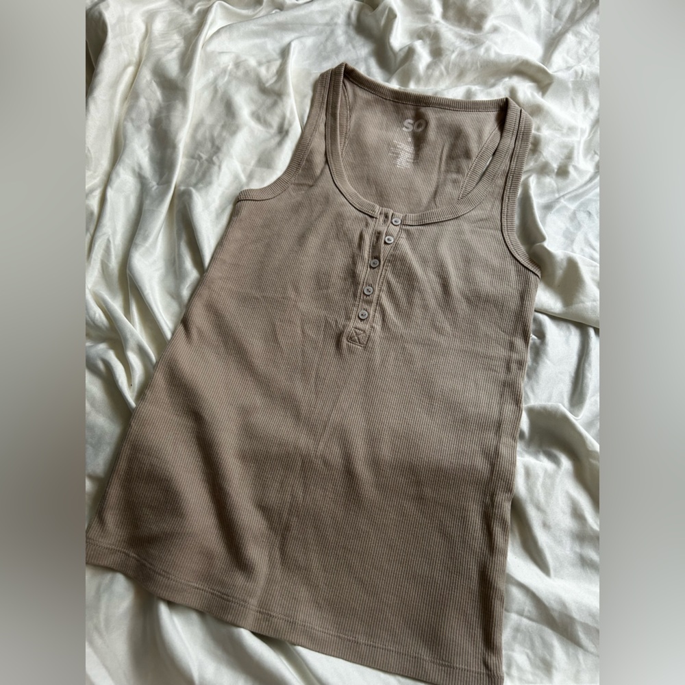 SO Beige Ribbed Henley Tank Size S